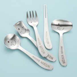 儿童304不锈钢勺子卡通笑脸小勺子宝宝辅食餐具幼儿园喂养勺子