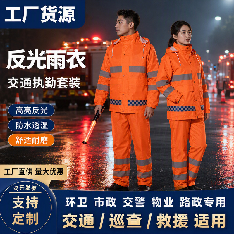 Traffic duty, flood prevention, rescue, road inspection, detachable raincoat set, reflective raincoat for heavy rain, custom-made cycling raincoat Traffic duty, flood prevention, rescue, road inspection, detachable raincoat set, reflective raincoat for heavy rain, custom-made cycling raincoat