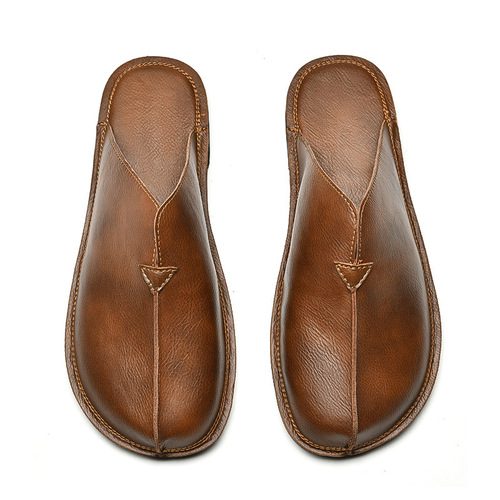 Flat-sole British-style fashion trendy leather shoes, closed-toe slippers, pig's trotter slip-ons, chunky heel 47mm mules.