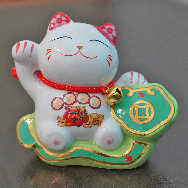 陶瓷小招财猫存钱罐花艺花篮搭配小摆件创意年会礼品|undefined