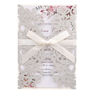 Beautiful glitter paper wedding hollow cutting invitation letter Thanksgiving Day laser blessing greeting card factory in stock direct sales
