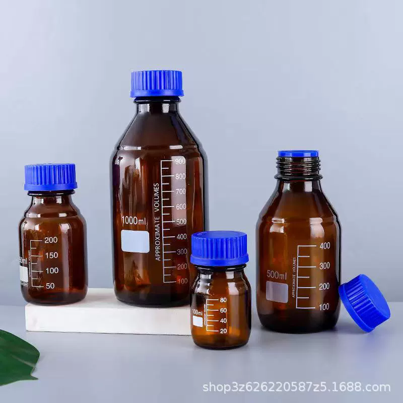 Прозрачная стеклянная бутылка синяя крышка винтовая резьба бутылка реагента с бутылкой реагента масштаба Высококачественная бутылка реагента