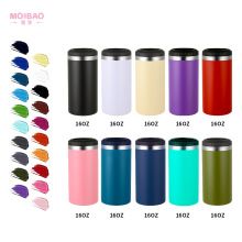 跨境热卖16oz保冷罐便携双盖304不锈钢保温杯车载喷塑咖啡直身杯