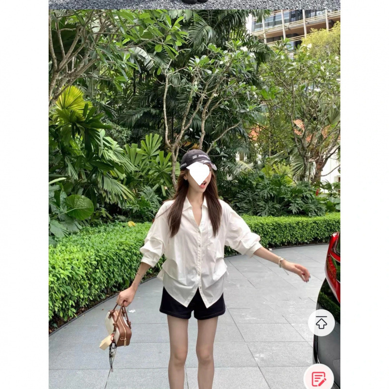 会凹造型的白衬衫秋季新款休闲百搭白色休闲翻领泡泡袖收腰衬衣|undefined