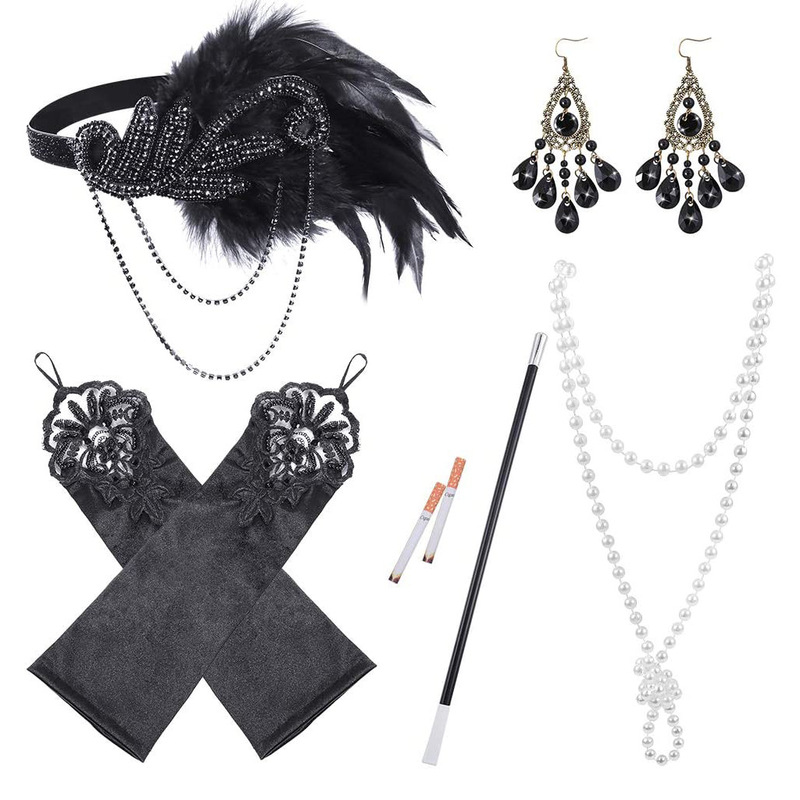 1920sフラッパーガールドレスハロウィーン衣装手袋シガレットネックレスヘッドバンドファー5点セット|undefined
