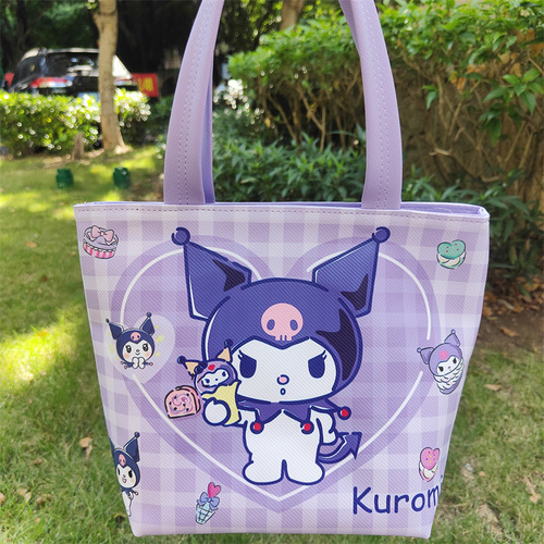 Cartoon leather waterproof widened hand storage bag outing tote bag love kuru rice box bag lunch bag