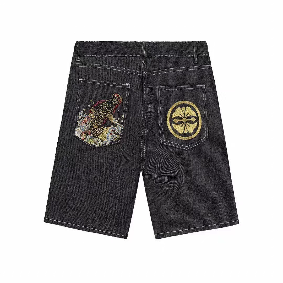 Джинсовые шорты ретро, loose fit, стирка черный/синий, разные размеры (2–XXL)