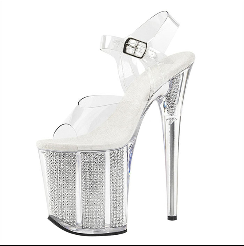 20cm tubo de acero zapatos de tacón antideslizante modelo de desfile zapatos de entrenamiento impermeables especiales de diamante de agua sandalias de cristal transparente image 10
