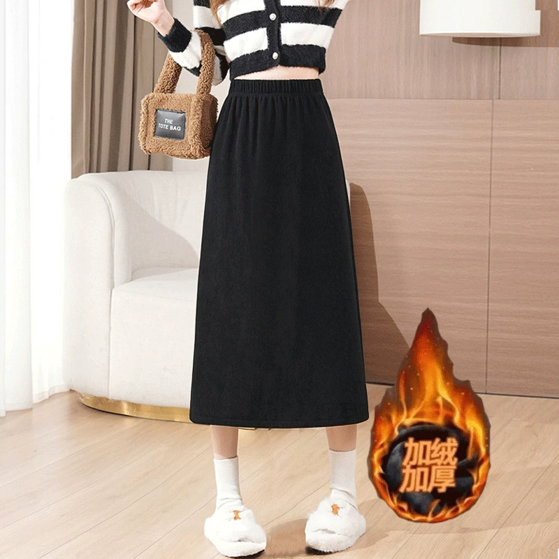 Плюшевая толстая осенняя и зимняя юбка с полутратой