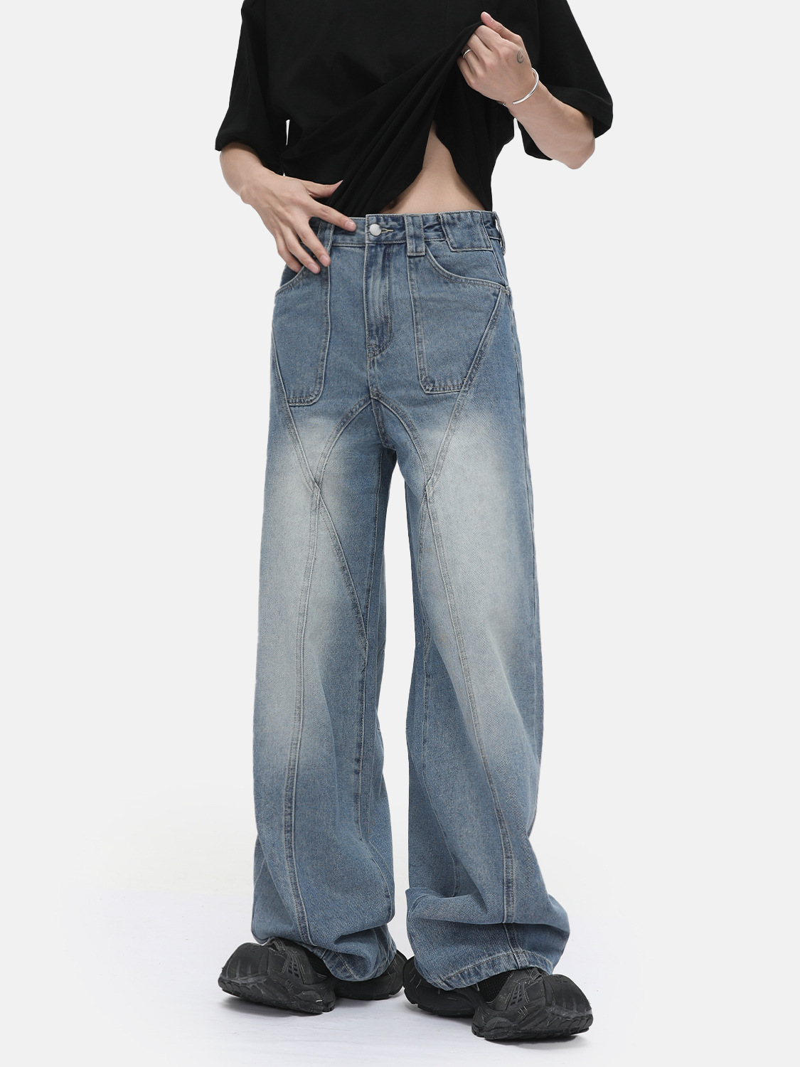 MTLCLOTHES Ropa de hombre | Gaojie Heavy Industry estructura tridimensional blanco, pierna ancha, recto, todo fósforo, jeans lavados de moda