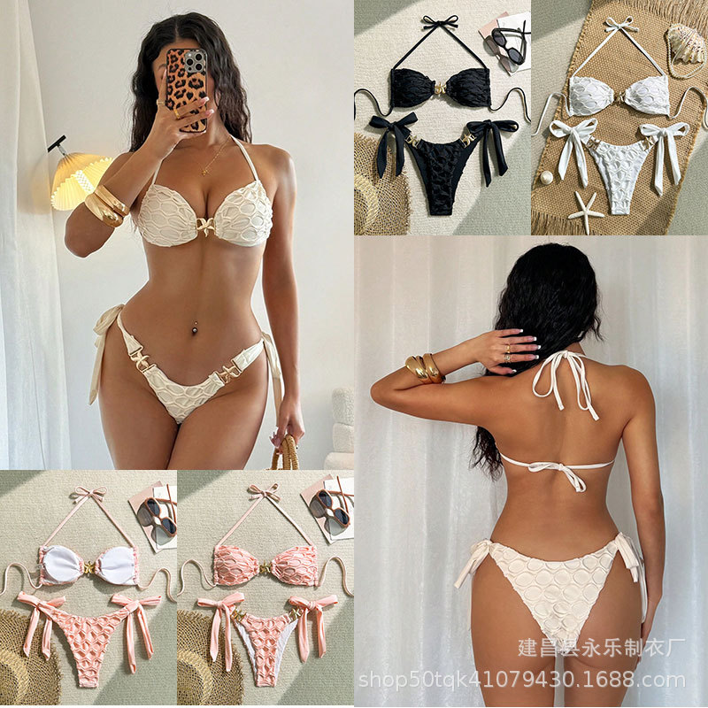 2025欧美新款纯色时尚性感泳衣女两件套比基尼bikini跨境泳装套装