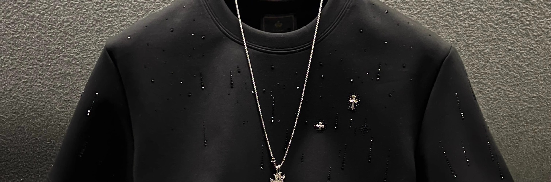 T-shirt di lusso uomo maniche corte con strass e meteorite_voghion.com