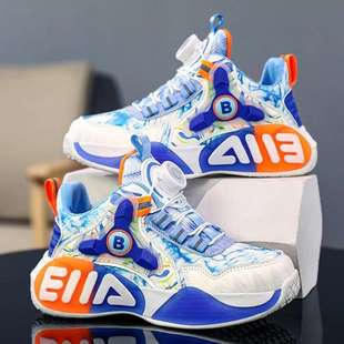 Boys' Shoes 2025 Spring New Style Rotating Buckle Kidsren's Cotton Shoes Fleece-Lined Medium and Large Kidsren's Boys Running Sports Basketball Shoes