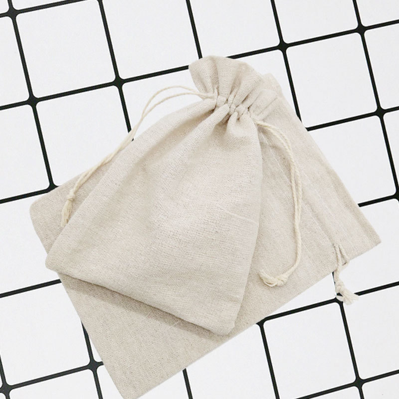 Bolsa de algodón con cordón, bolsa de almacenamiento de algodón y lino con cordón, bolsa pequeña de algodón y lino con cordón.