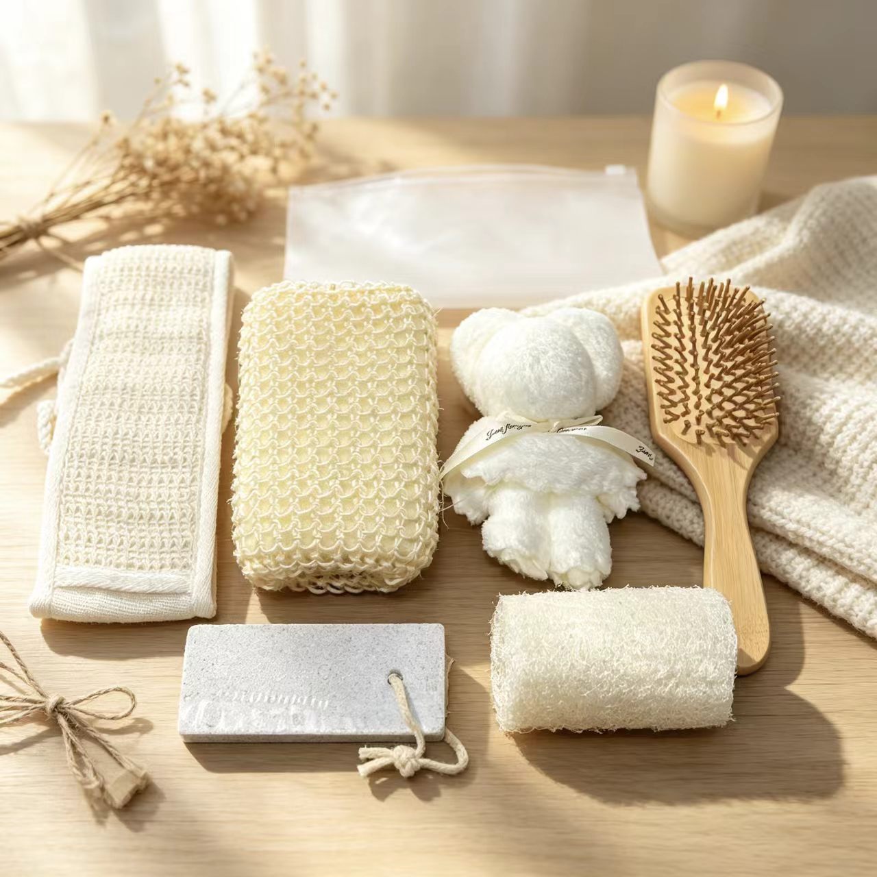 Set de Baño de Madera con Corazón de Madera de Masaje para Baño y Regalo
