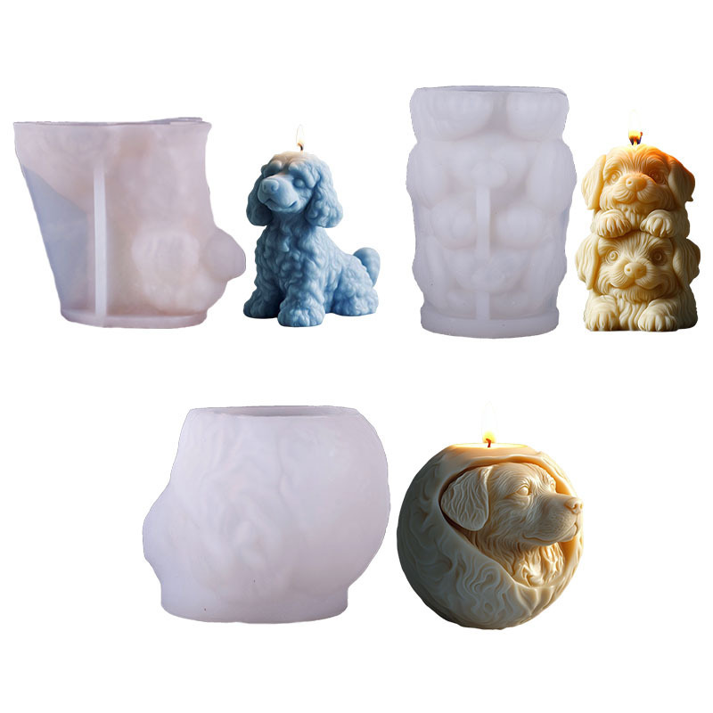 Sanxin 子犬シリーズ香りキャンドルシリコーン型 DIY かわいい子犬キャンドル型立体球形装飾品|undefined
