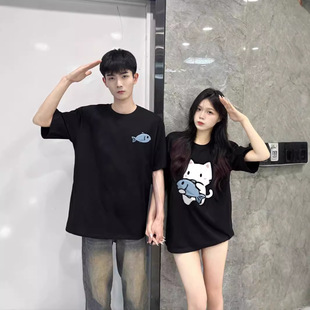 Couple Wear Pure Cotton Short-Sleeved T-Shirt 2025 Summer New Oversize Niche Men's and Women's Tops Trendy Brand Class Uniforms