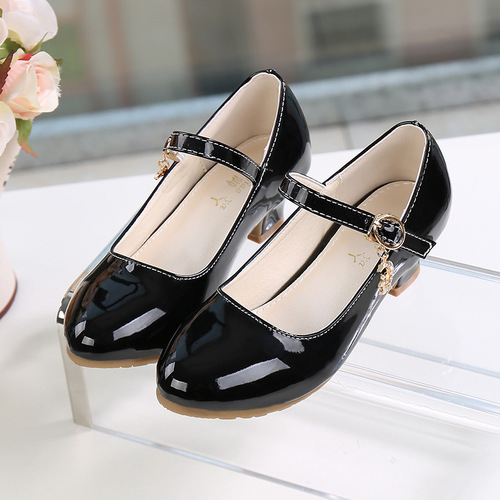 Spring and Autumn Glitter Girls High Heel Princess Shoes Korean Version Student White Performance Leather Shoes Children's Single Shoes