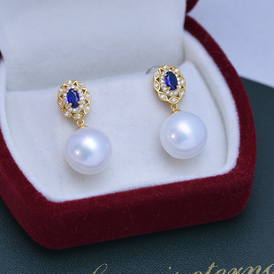Freshwater 11-12mm white round strong light fine flaw pearl earrings earrings S925 silver Korean style women's earrings