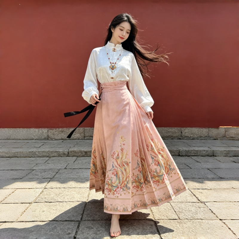 New style gold-woven floral pattern horse-face skirt for daily commuting, classical style, new Chinese style, 9-fold Hanfu long skirt for women