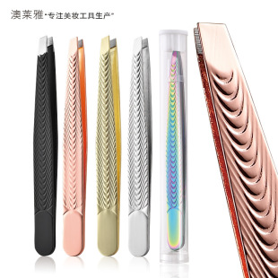 in stock stainless steel thread wood grain diagonal color titanium eyebrow clip plucking tweezers plucking beard wearing eyelash beauty makeup tool