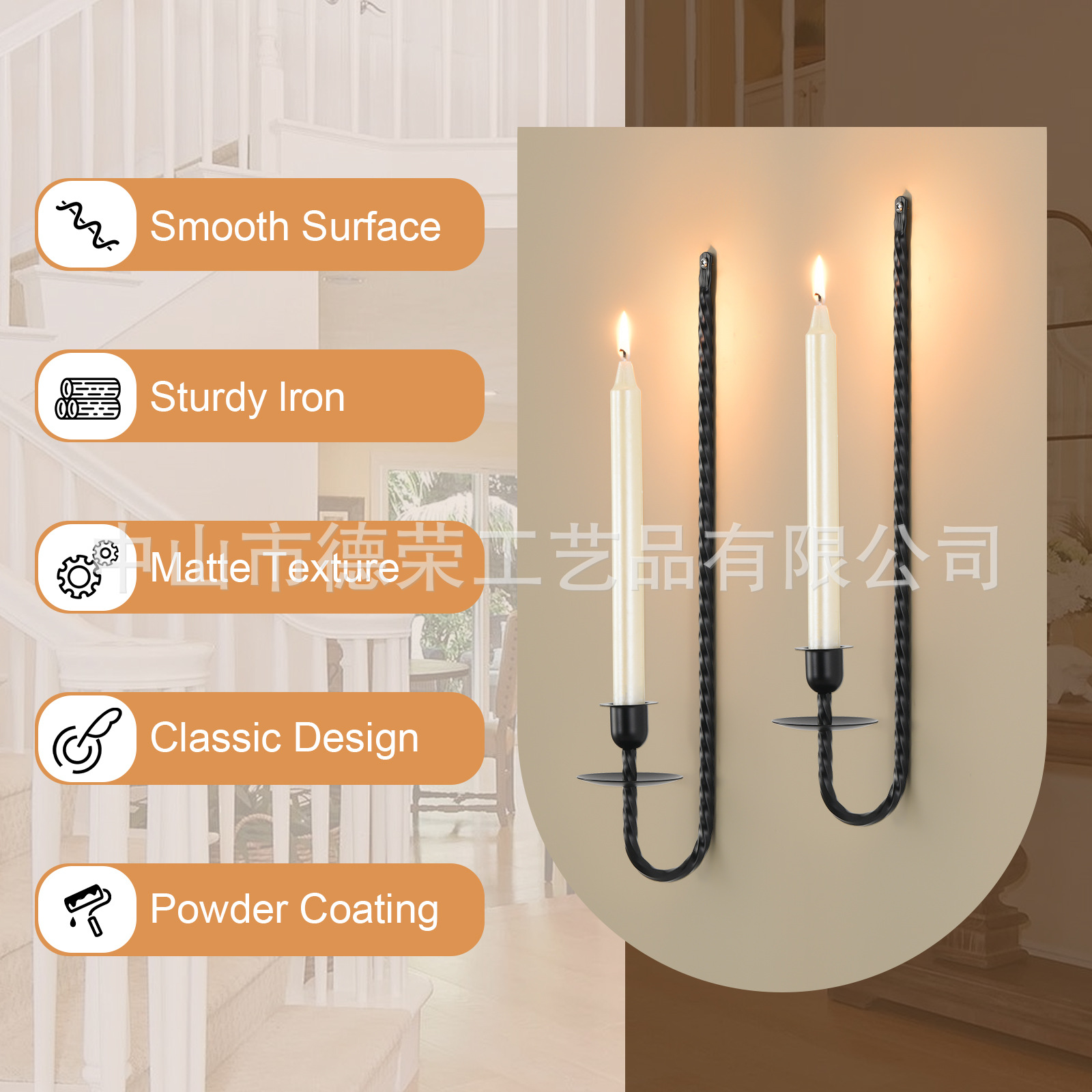 Simple candelabro de hierro forjado colgado en la pared de alto nivel en la pared de hierro forjado en forma de botón L decoración de la atmósfera de candelabro 2 piezas set
