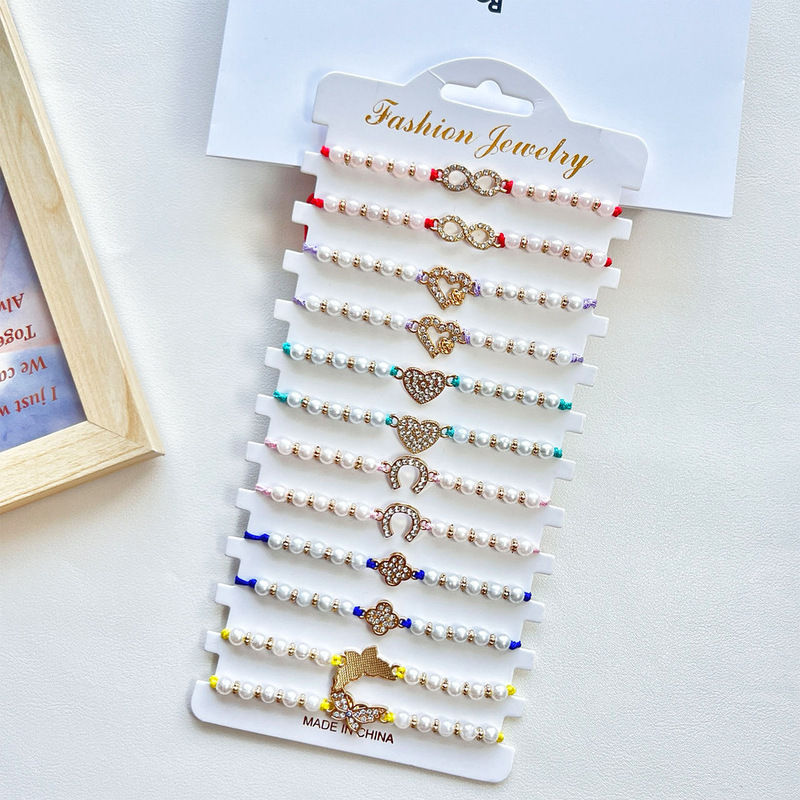 Amazon's Best-Selling Geometric Love Butterfly Inlaid with Rhinestone Pearl Beaded Bracelet Fashion Girlfriend Friendship Bracelet Set