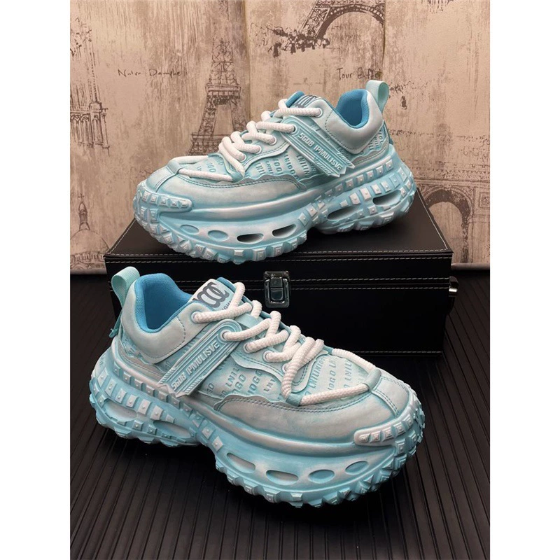 Мужская обувь европейской станции осень новая дышащая спортивная повседневная обувь воздушная подушка толстая подошва студенческая обувь папы синий