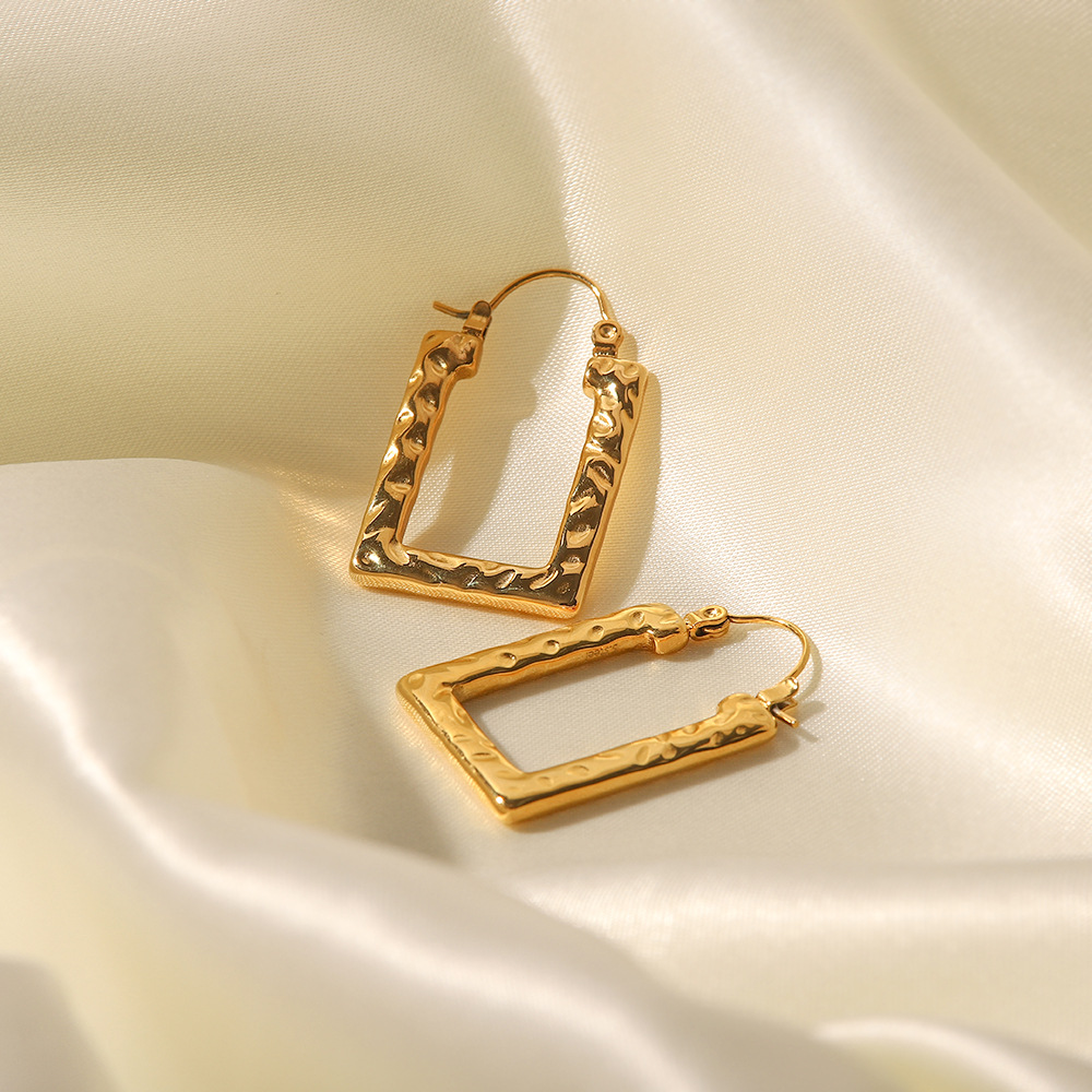 Retro Geometric Stainless Steel Gold Plated Earrings 1 Pair