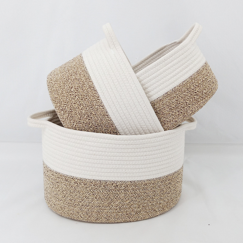 跨境杂物收纳筐棉绳脏衣篮家用 收纳筐卧室置物篮批发