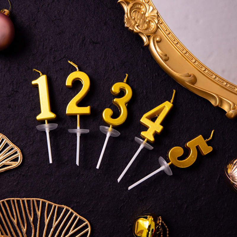 Vela de cumpleaños digital dorada, decoración de pasteles de cumpleaños para niños, decoración de postres de fiesta de celebridades de Internet, complemento de mesa
