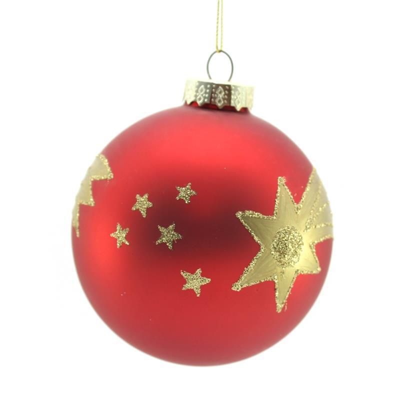 红色五角星玻璃圣诞球 圣诞树挂件圣诞彩绘球 圣诞节装饰吊球