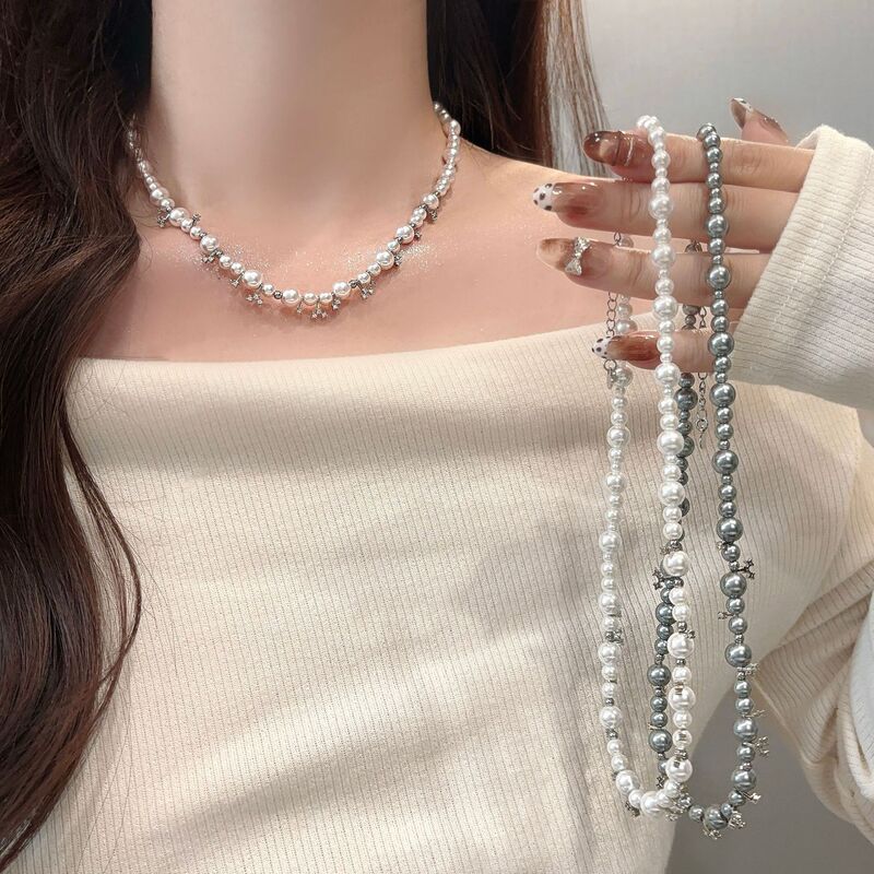 Bubble Nebula Necklace for Women, Starry Gray Pearl Sweater Chain, High-End Versatile Fashion New Accessory
