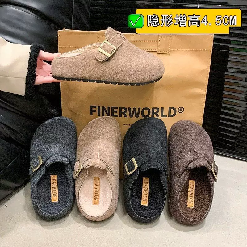 厚底包头拖鞋秋季懒人鞋勃肯新款时尚拖鞋女时髦轻便皮带扣简约