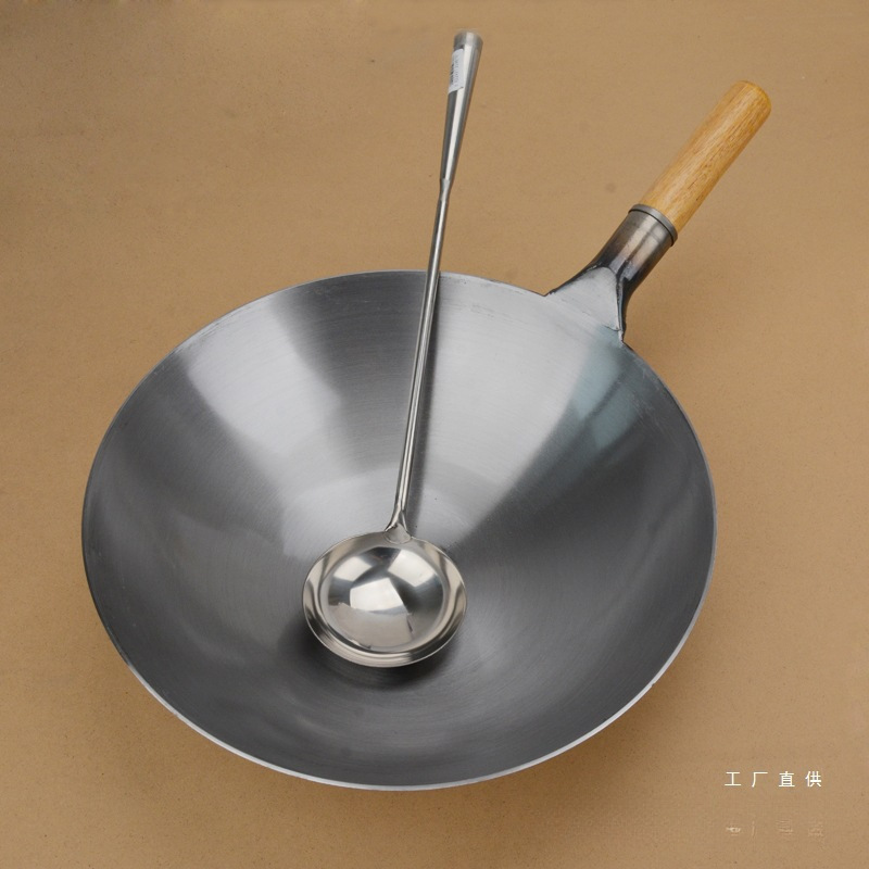 New Vintage-Style Iron Wok for Home Cooking, Suitable for Gas Stoves, Thickened Large Ladle, Restaurant Commercial Chef's Wok
