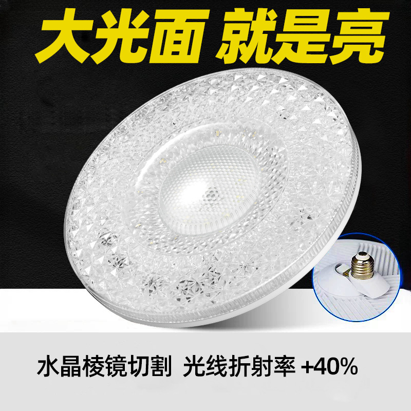 LED bulb super bright household energy-saving waterproof white E27 screw flying saucer lamp round crystal high-power lighting