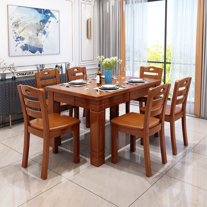 Mesa de comedor de madera sólida, mesa de comedor de hotel, mesa de comedor rectangular para 6 personas, mesa de comedor occidental, mesa de comedor doméstica, pequeña mesa de comedor