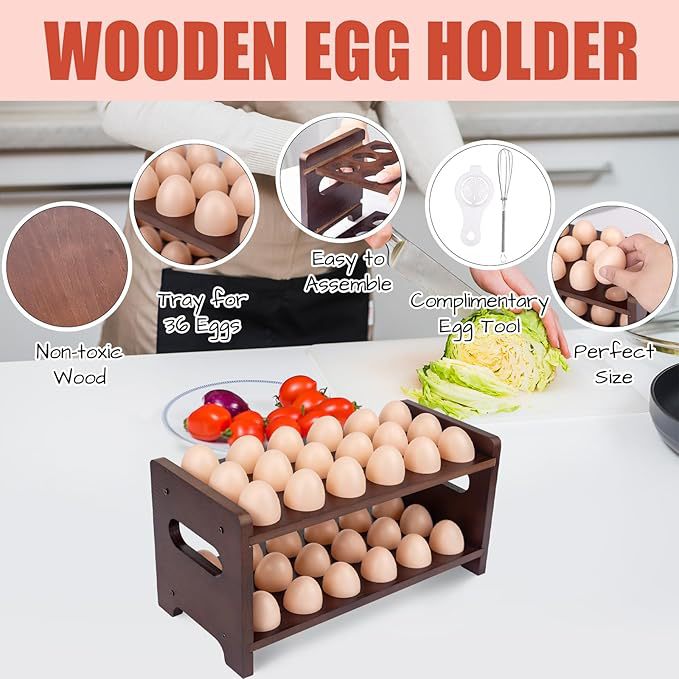 Solid Wood Egg Rack Kitchen Refrigerator Storage Egg Holster Household Egg Wooden Multi-layer Egg Fixed Display Wooden Rack