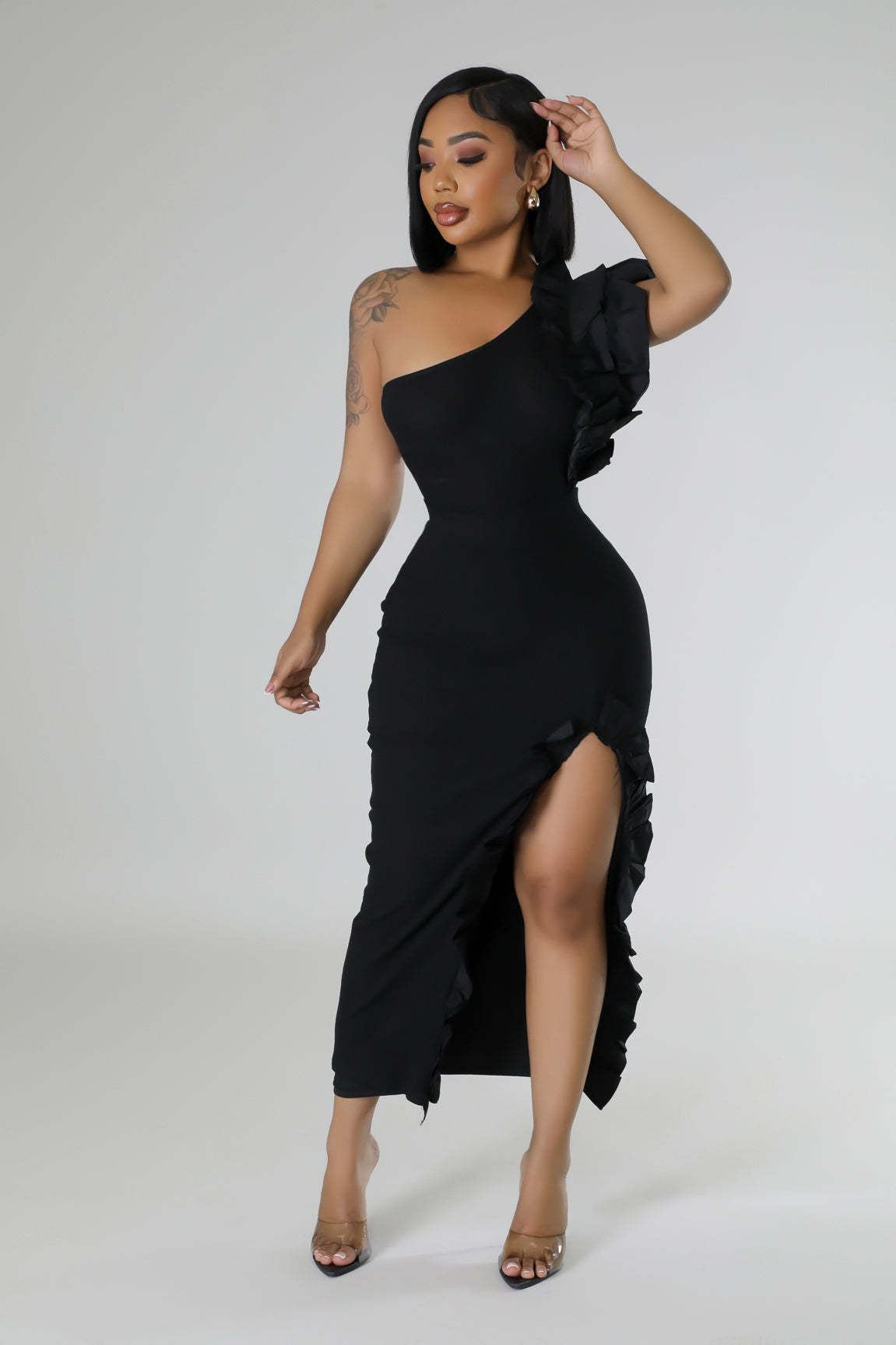 362g Weight Sleeveless Sleeve Length Polyester Fabric Type Skirt Co-ord Set Sets Type 2 Pieces Set Quantity Holiday Occasion One Shoulder Neckline Slim Fit Type Solid Color Pattern Summer Season Women's Gender Frill Design Elegant Style Holiday Women's Elegant Solid Color Polyester Frill Skirt Co-ord Set Skirt Sets 15