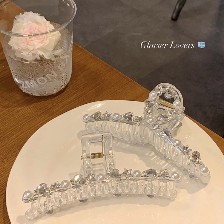 Korean-Style Crystal Diamond Pearl Transparent Hair Clip for Women 2023 Hairpin Shark Clip Hair Accessory Versatile for Hair Roots and Stray Hair
