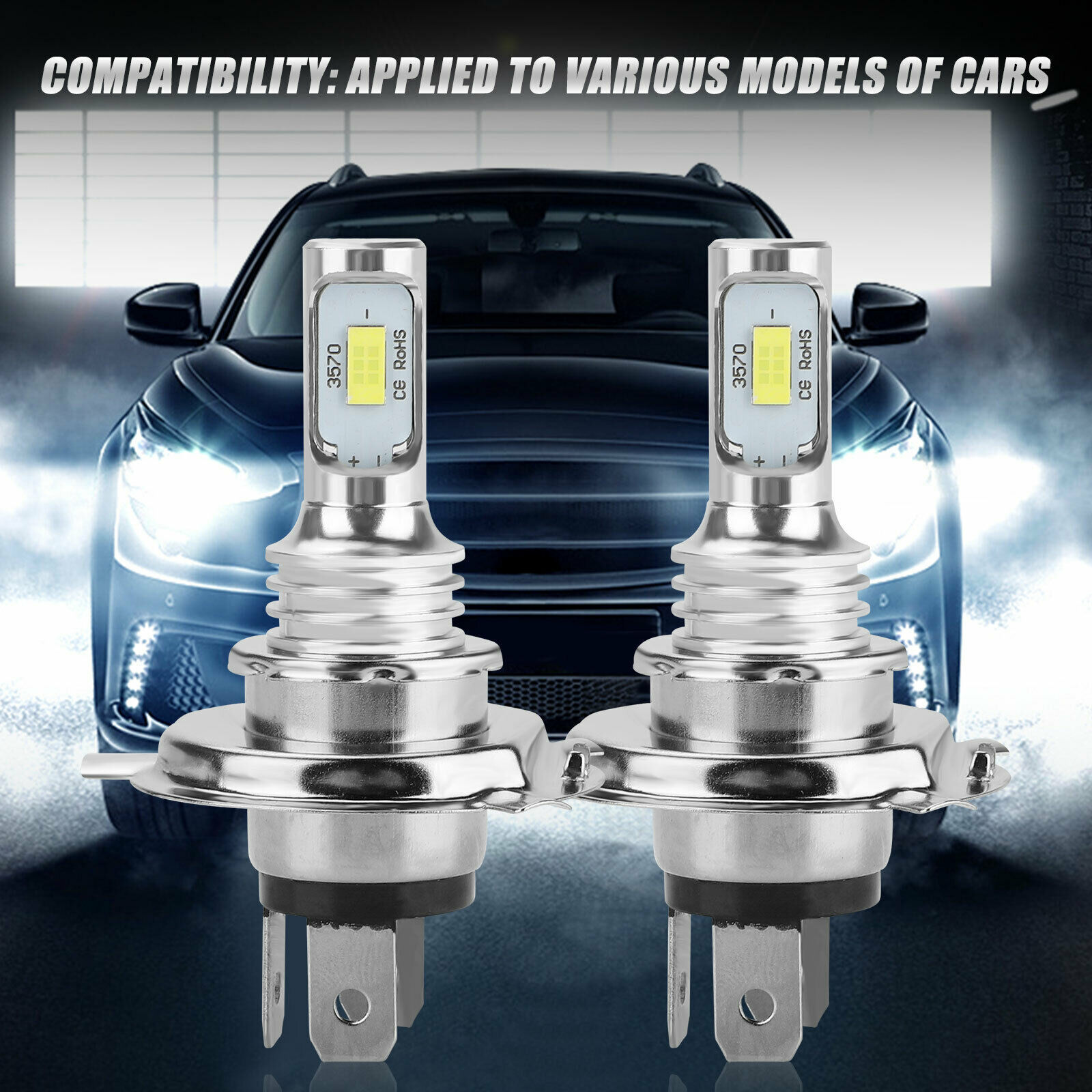 H4 80W 3570 2SMD 6000K luz blanca decodificadora de luz LED para automóviles luz de niebla de motocicleta faro azul hielo