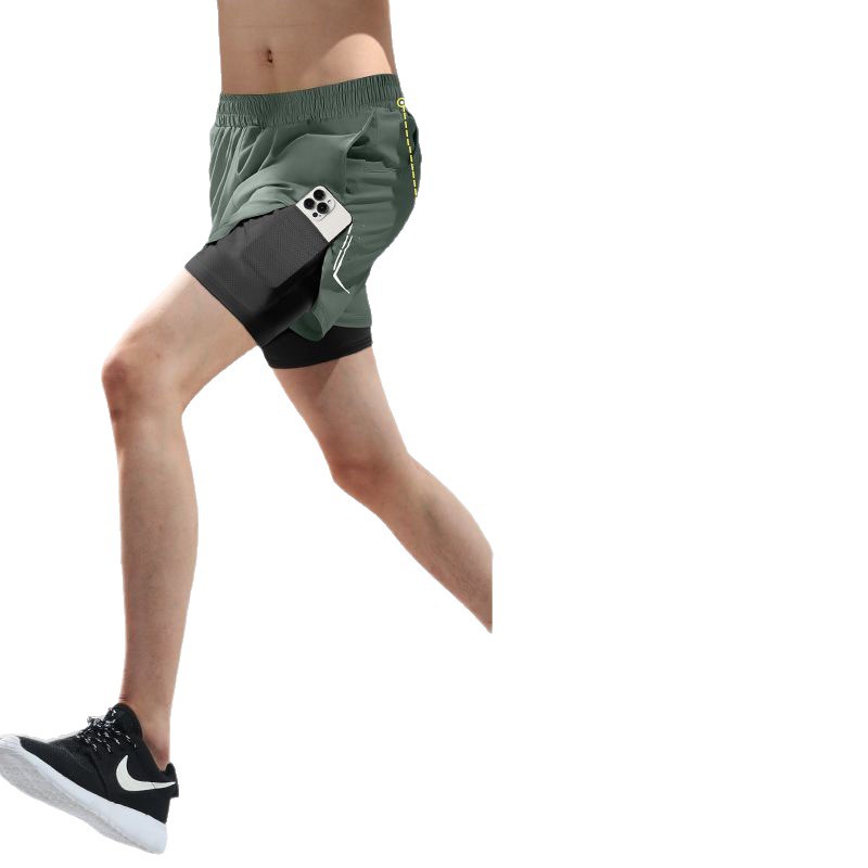 Summer Men's Multi-color Three-point Running Sports Fake Two-piece Shorts Men's Anti-walking Quick-drying Breathable Training Fitness Pants