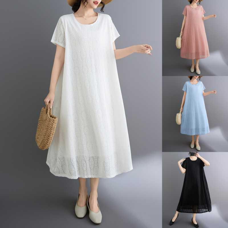 summer lace dress with a round collar