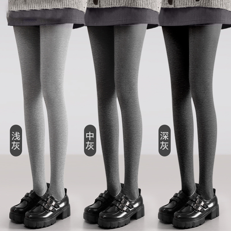 Gray Leggings for Outerwear, Warm and Thickened for Autumn and Winter, Gray Miu Series, Slimming, Spring and Autumn Striped Fleece-Lined Pantyhose