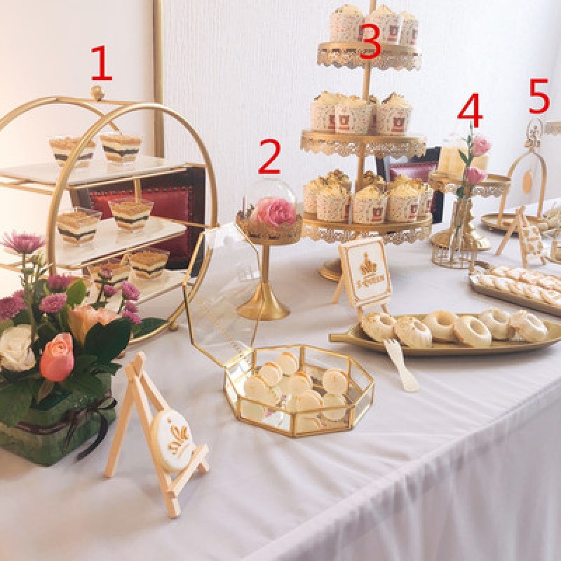 Decoración de mesa de postres de boda de oro, estante de pastel europeo, propósitos de boda, bandeja de pastel de encaje, estante de refrigerio de hierro forjado, 12 juegos image 20