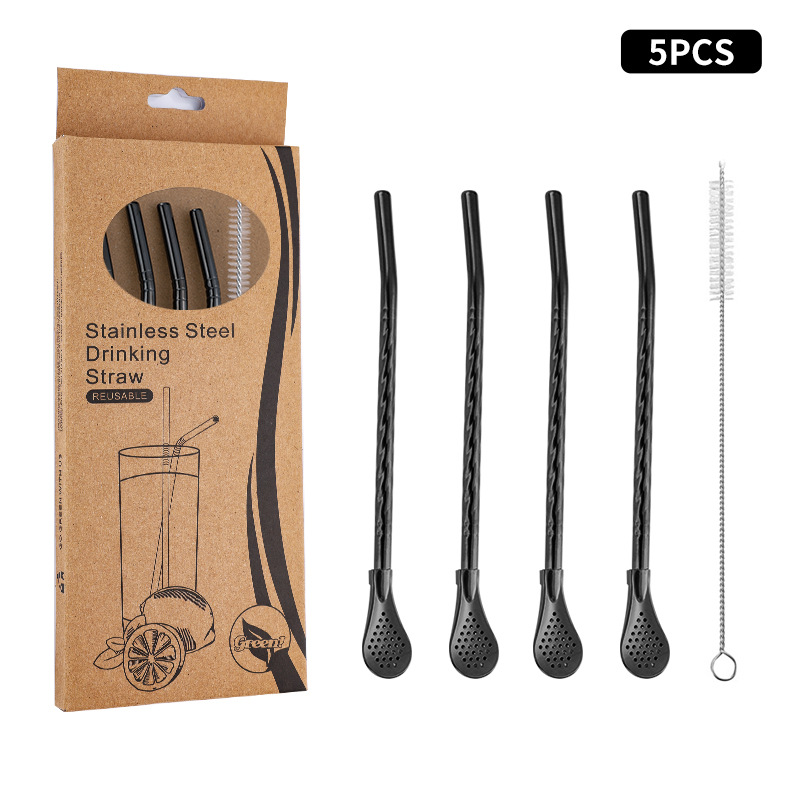 Juego de cuchara de pajita de acero inoxidable 304 transfronterizo creativo de té de yerba, filtro de jugo de yerba, té con leche, cuchara para mezclar café