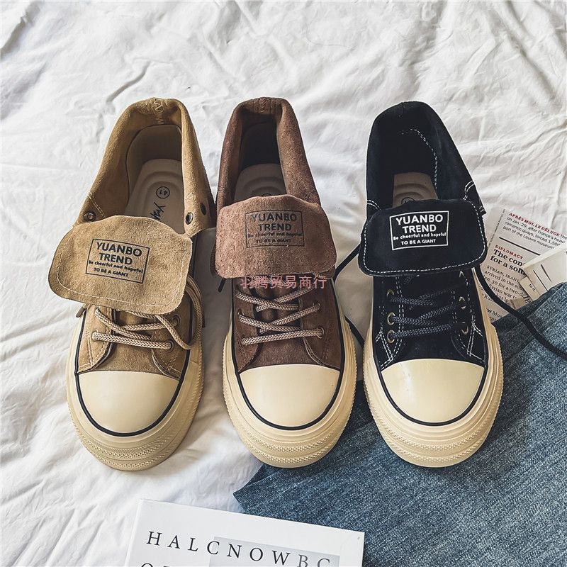 两穿复古高帮小众情侣拉德厚底百搭学生板鞋男休闲鞋子帆布鞋女