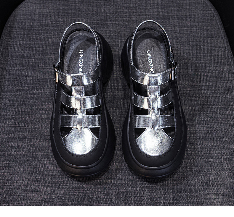 Sandal nữ đế dày phong cách La Mã gót thô cao 6 cm, hở mũi thoáng khí — M2905 màu be, M2905 màu đen, M2905 màu bạc chi tiết 23