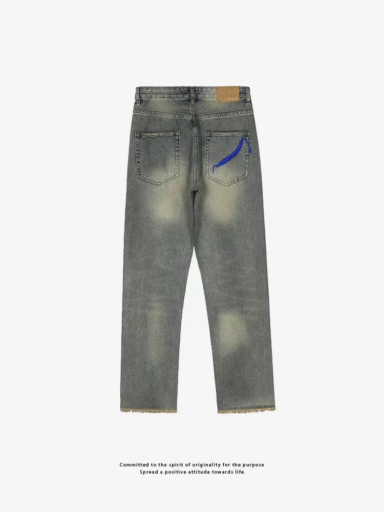 High Washed Vintage American Street Style Distressed Jeans Straight Trendy Unisex_viptrois.com