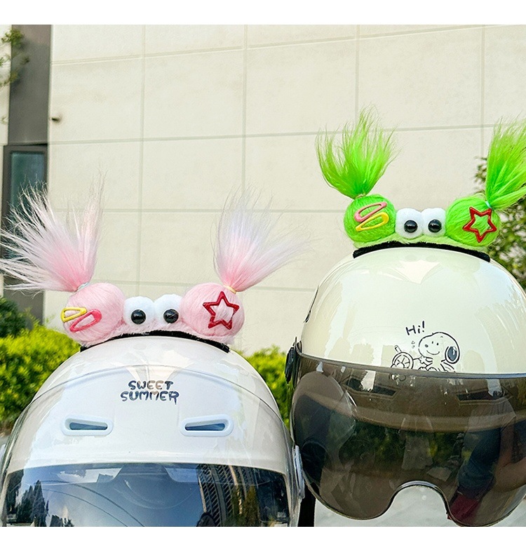 Helmet Decoration Braids Funny Plush Big Eye Helmet Top Accessories